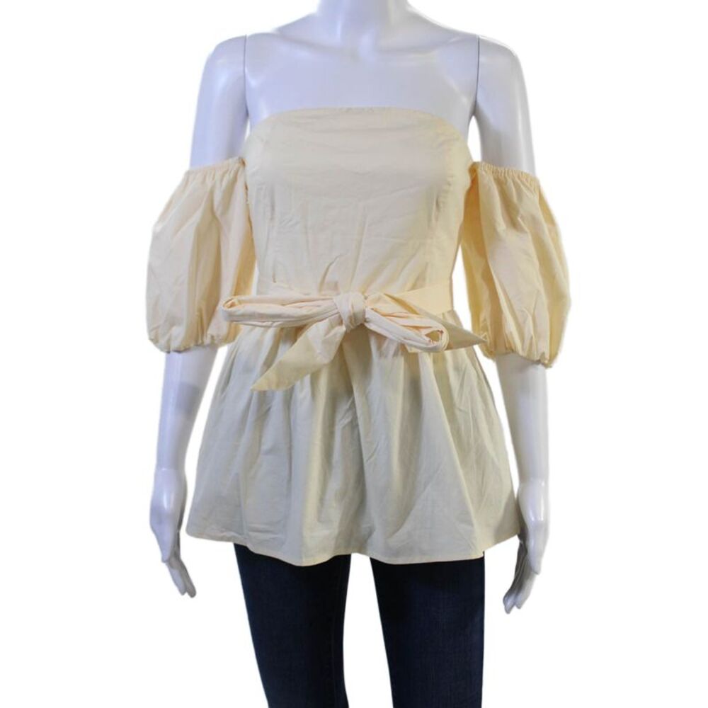 Designer Women Bohemian Beige Cotton-Blend Tie-Front Long Sleeve Blouse Size S